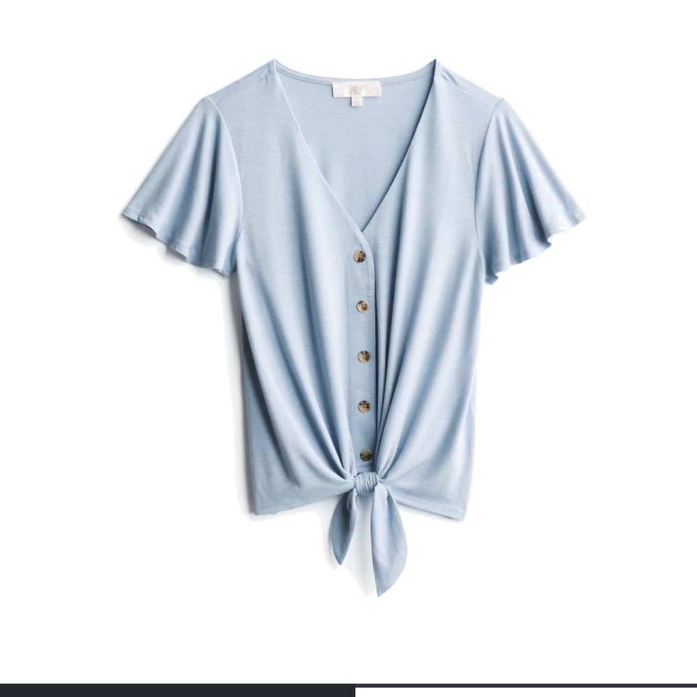 Pinque light blue tie front blouse. Cotton. Size XL